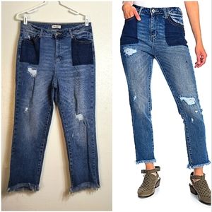 Indigo Thread.co Distressed Denim Ankle Pants Size 12 Blue Whiskering